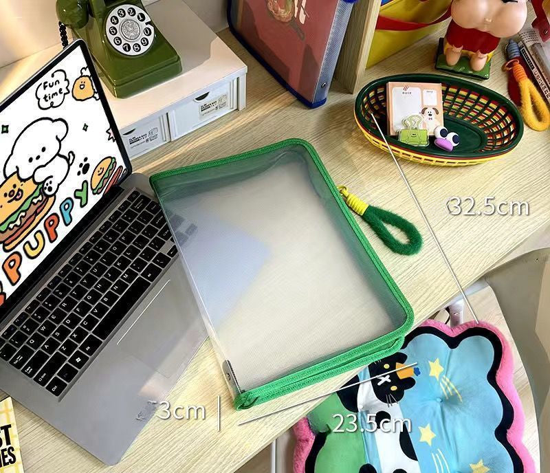 Ins Large Capacity A4 Zipper Transparent Storage Bag - Green image