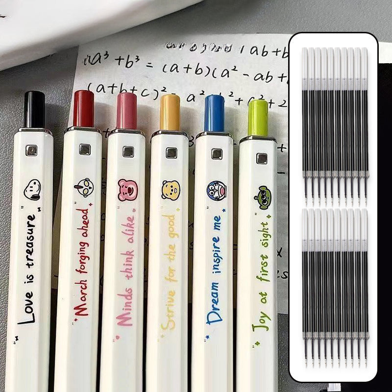 Press The Black Neutral Pen, Cartoon Animation Ins High-value Simple Brush Question Pen - [Pack of 6] 20 refills for free., ST0.5mm image