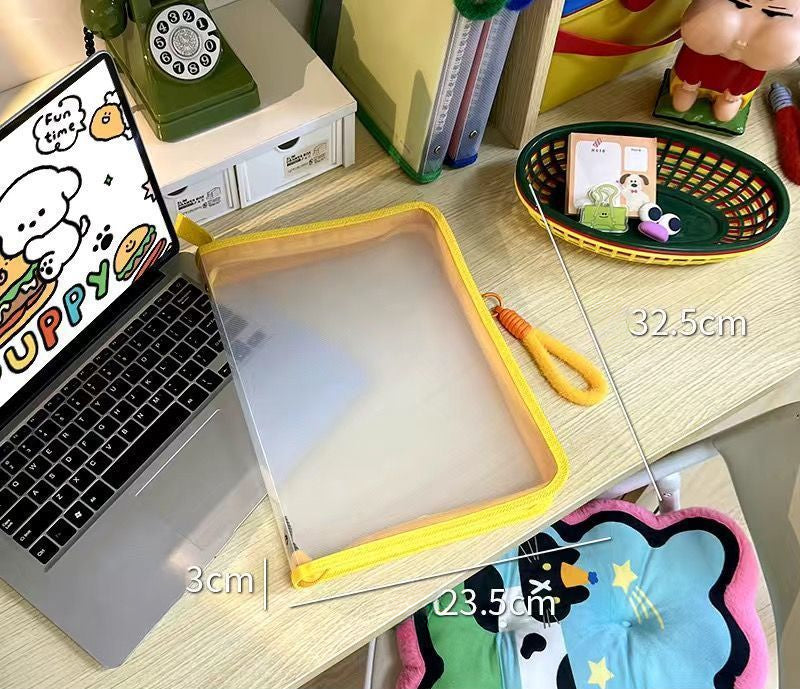 Ins Large Capacity A4 Zipper Transparent Storage Bag - Yellow image