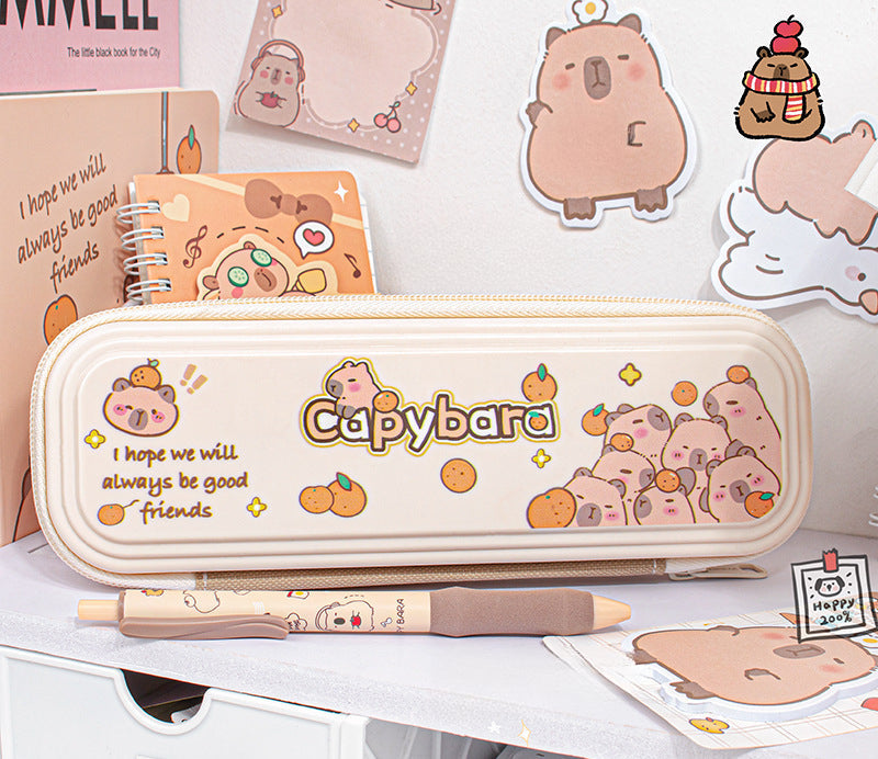 Cartoon Kapibara Single Layer Pencil Case - Light coffee image
